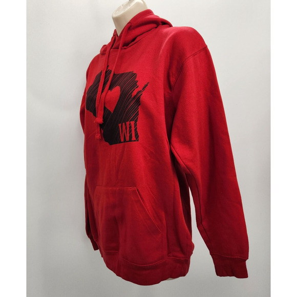 WI State Pullover Hoodie Women's Medium Red Cotton Blend Sweatshirt Souvenir - Picture 3 of 12